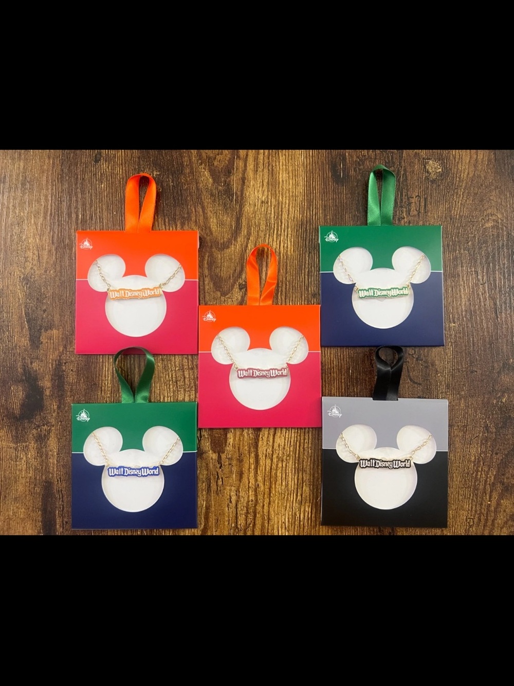 Disney Parks Logo Mania Blue, Black, Orange, Green, & Pink Necklace Lot Of 5